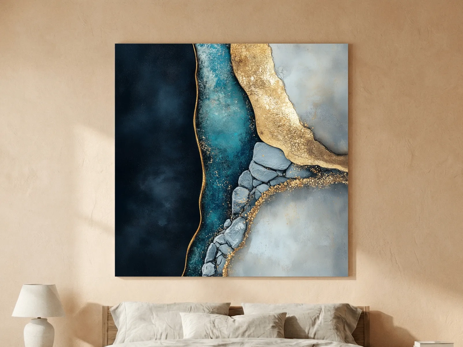 Luxe Gold Abstract Geode River - Modern Resin Style Wall Art