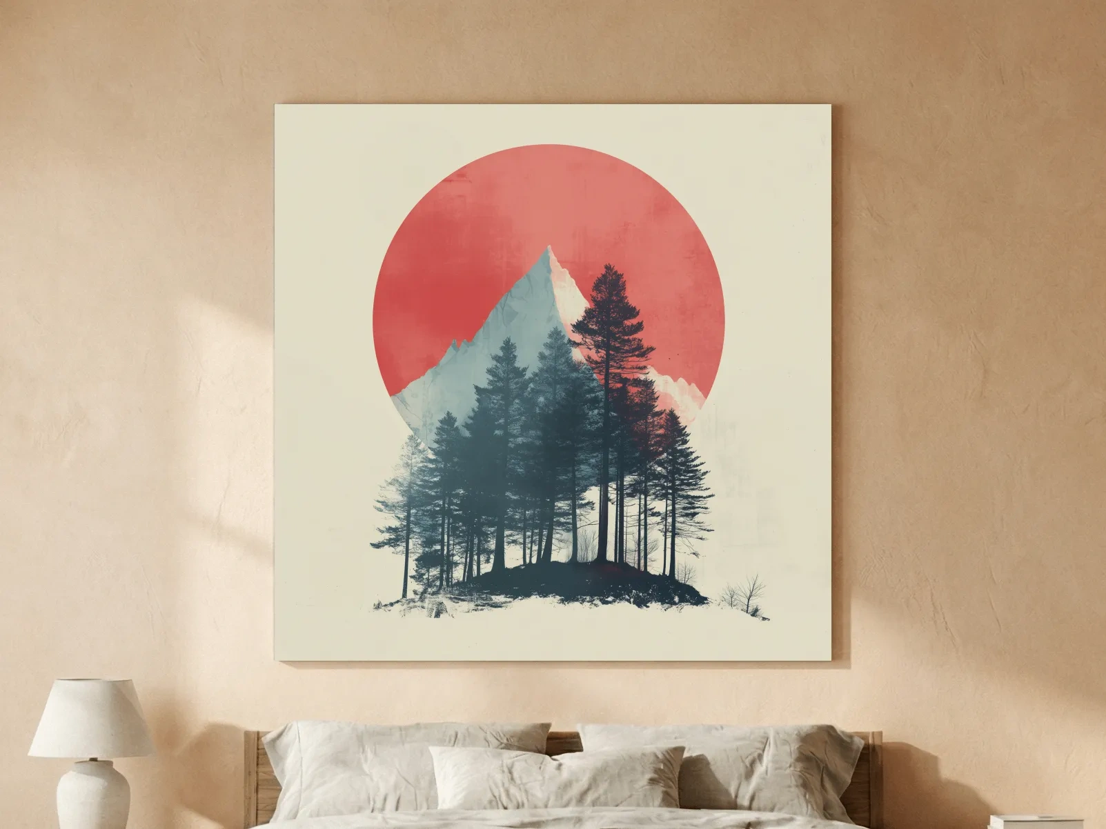 Minimalist Mountain Peak Pine Forest - Scandinavian Sunset Landscape Wall Art