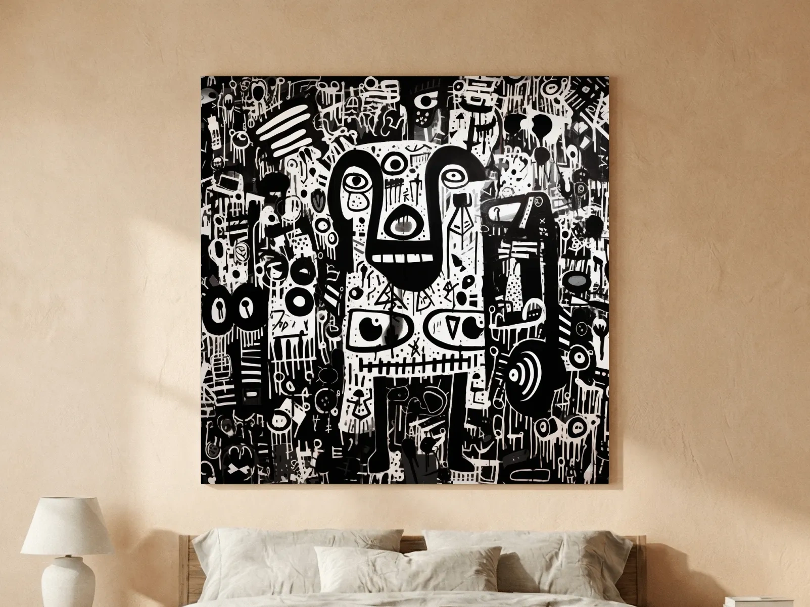 Black And White Abstract Graffiti Bear - Urban Street Art Wall Artwork