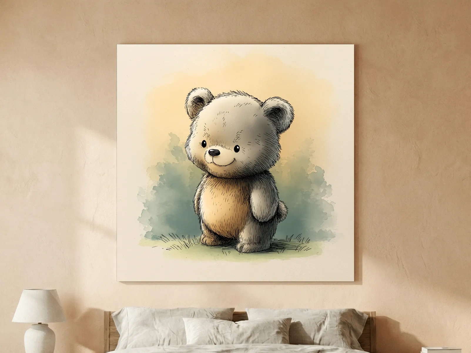 Cute Watercolor Teddy Bear Illustration - Whimsical Nursery Animal Wall Art