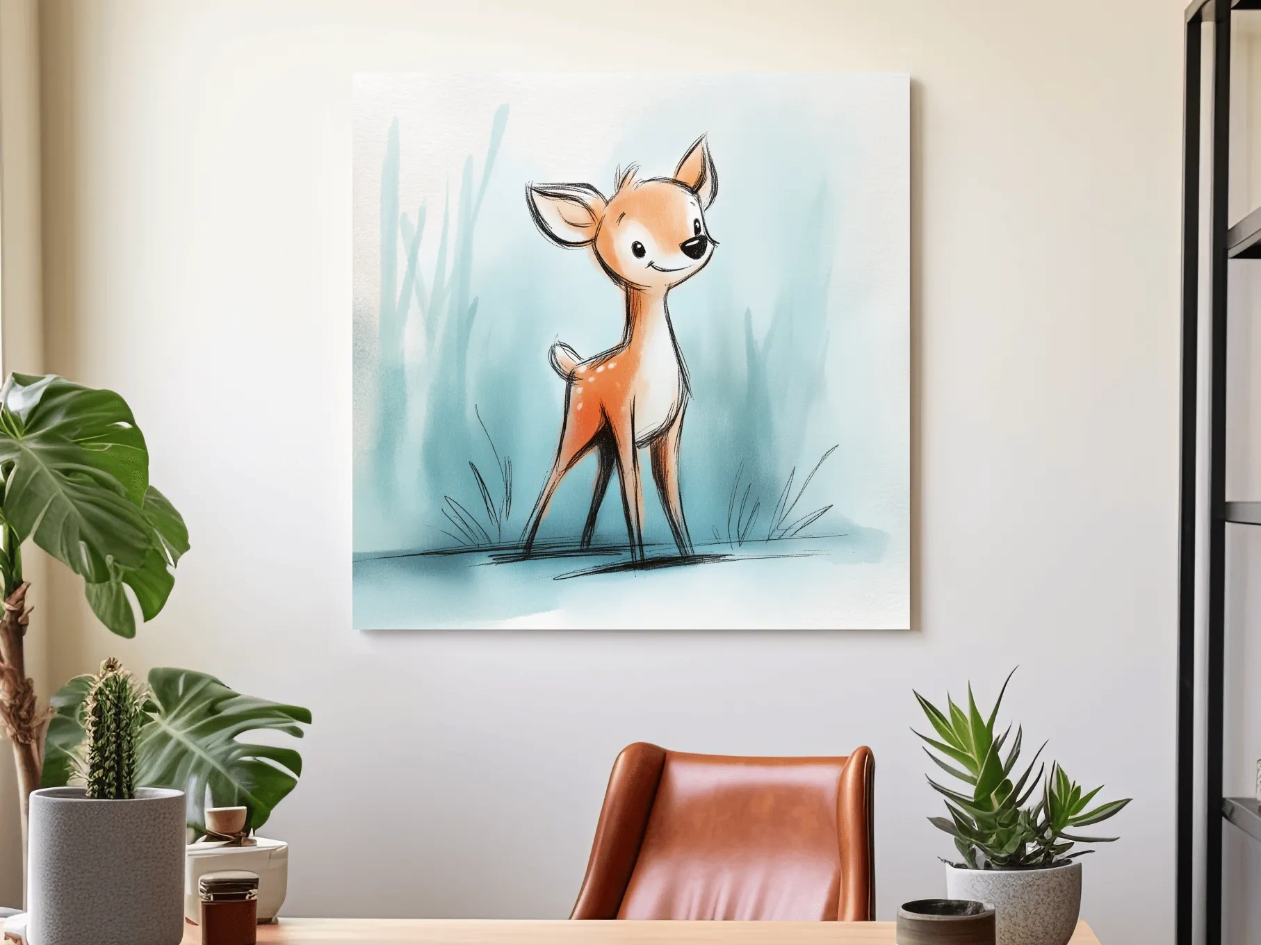 Cute Baby Deer Watercolor Illustration - Whimsical Woodland Nursery Wall Art