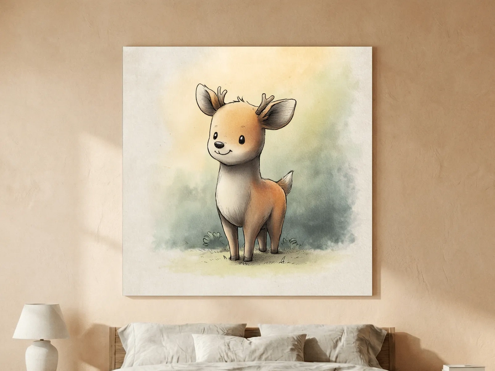 Cute Baby Deer Watercolor Illustration - Whimsical Woodland Nursery Wall Art