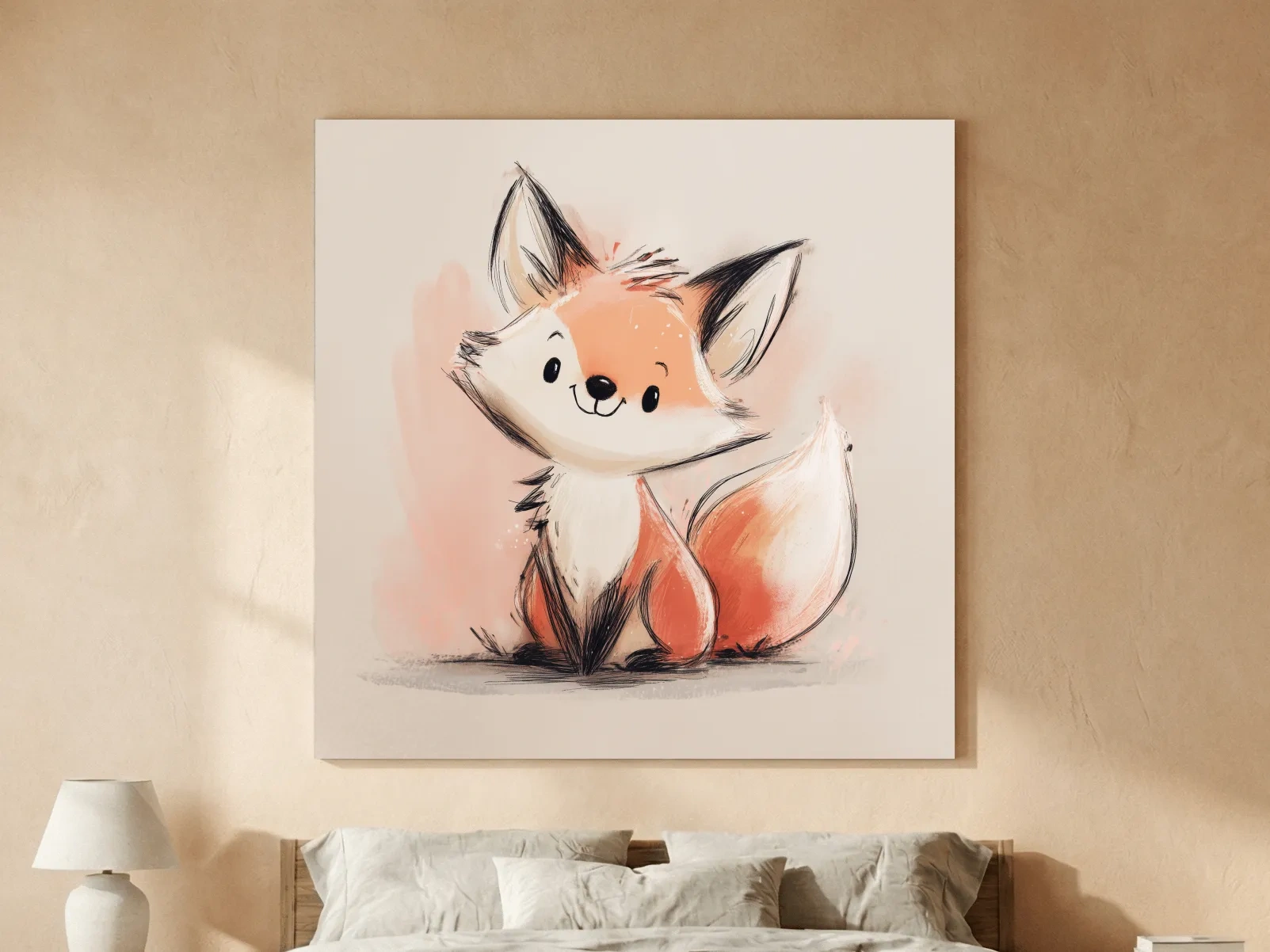 Cute Watercolor Baby Fox Illustration - Whimsical Woodland Nursery Wall Art
