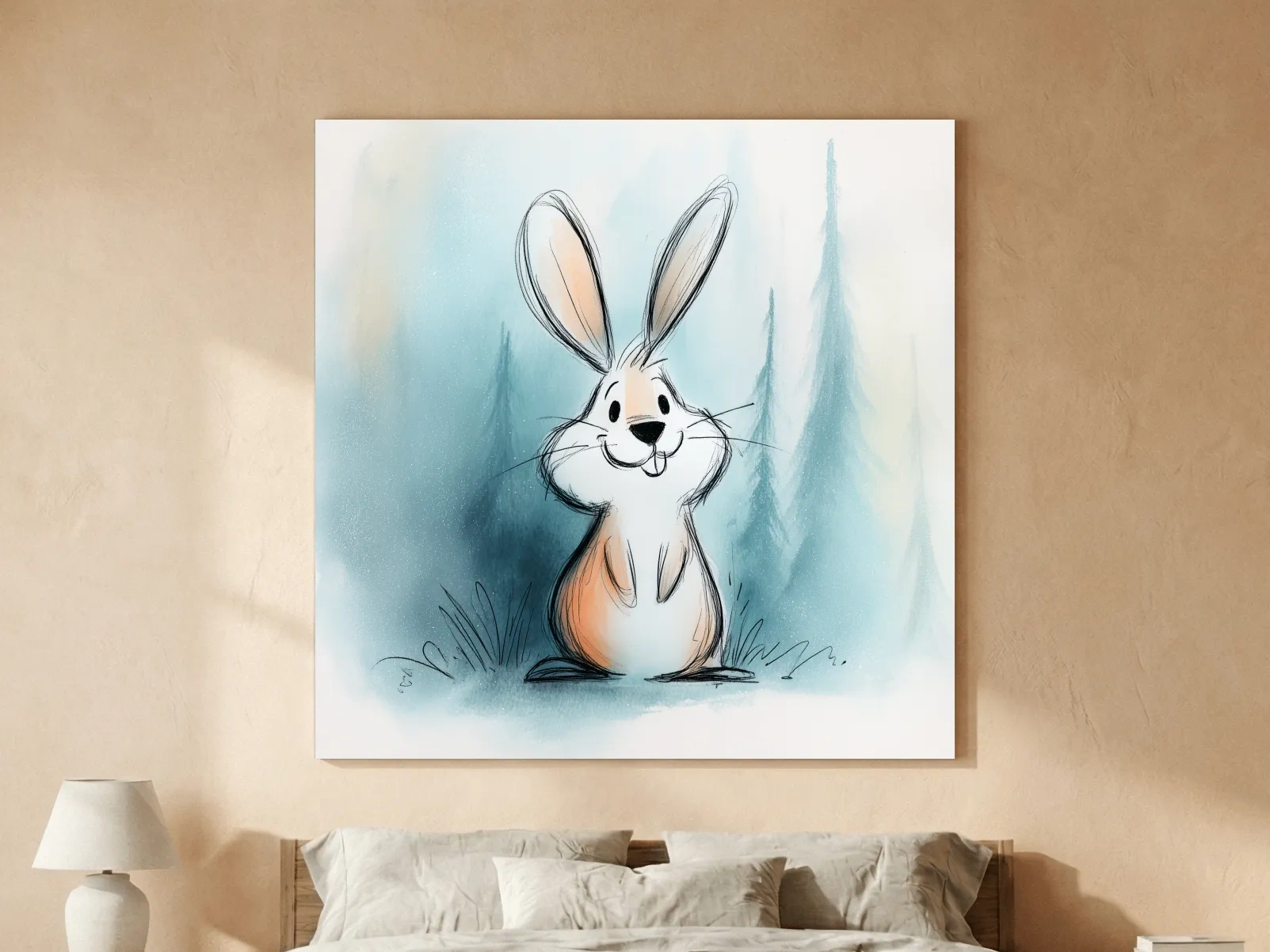 Cute Watercolor Bunny Illustration - Whimsical Woodland Nursery Wall Art