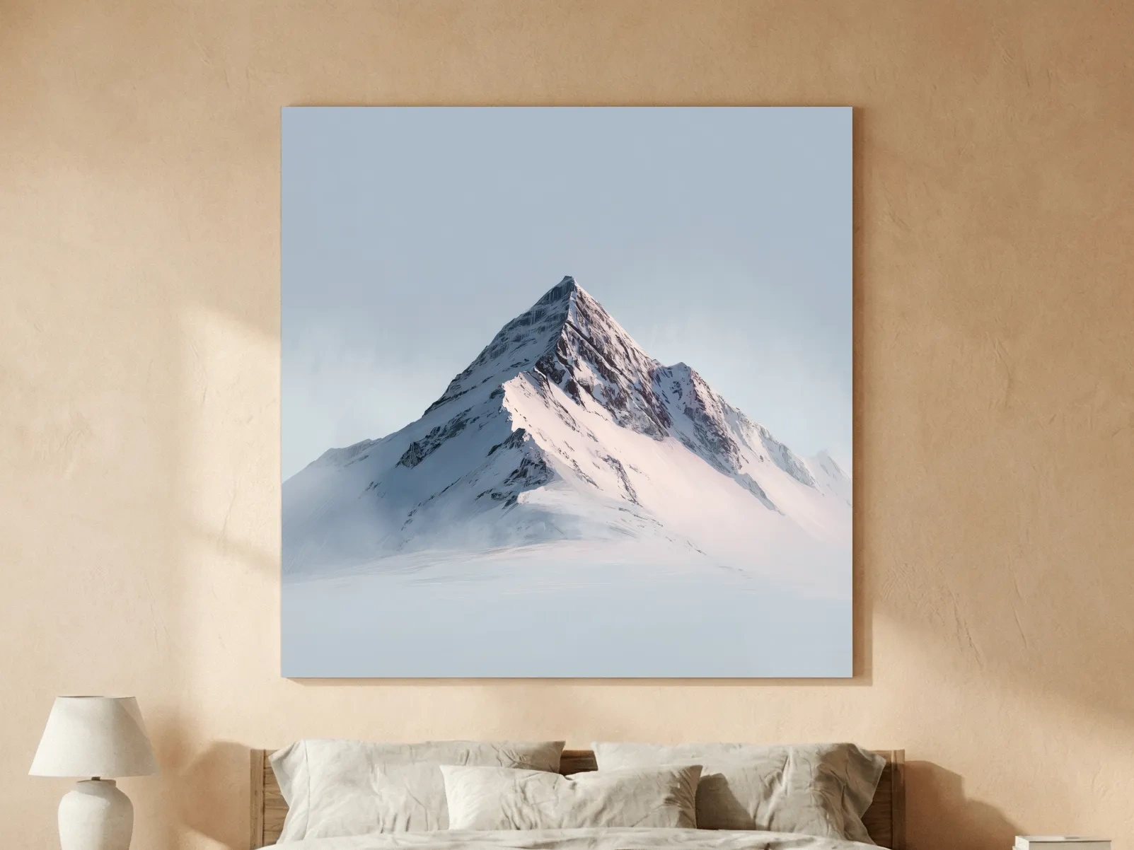 Minimalist Snowy Alpine Peak Painting - Serene Winter Mountain Wall Art