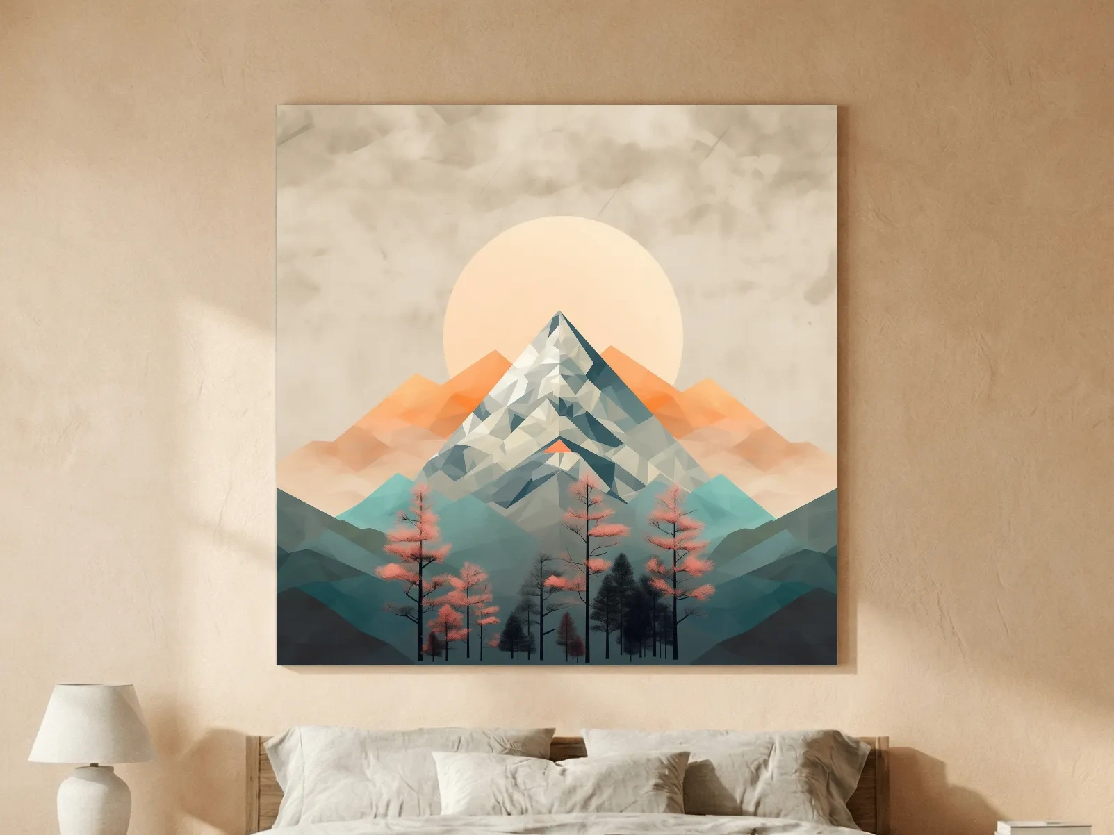 Minimalist Alpine Mountain Sunrise Artwork - Modern Landscape Wall Art