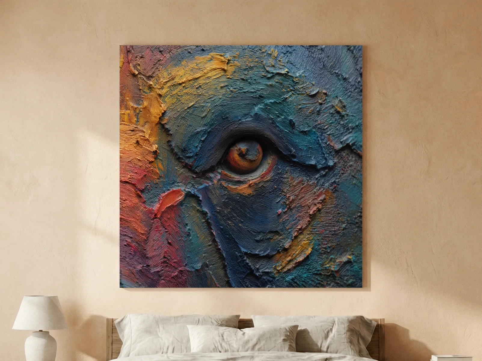 Abstract Bear Eye Impasto Style Artwork - Bold Colorful Wildlife Wall Art
