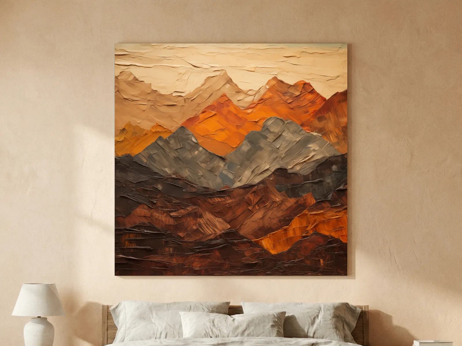 Textured Impasto Style Mountain Range - Rustic Earthy Abstract Wall Art