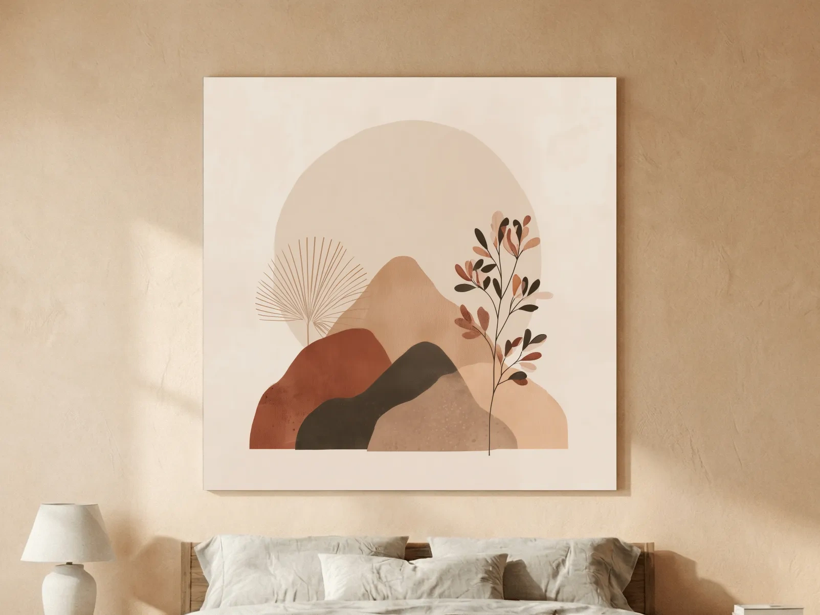 Boho Abstract Mountain Silhouette - Neutral Terracotta Botanical Wall Art