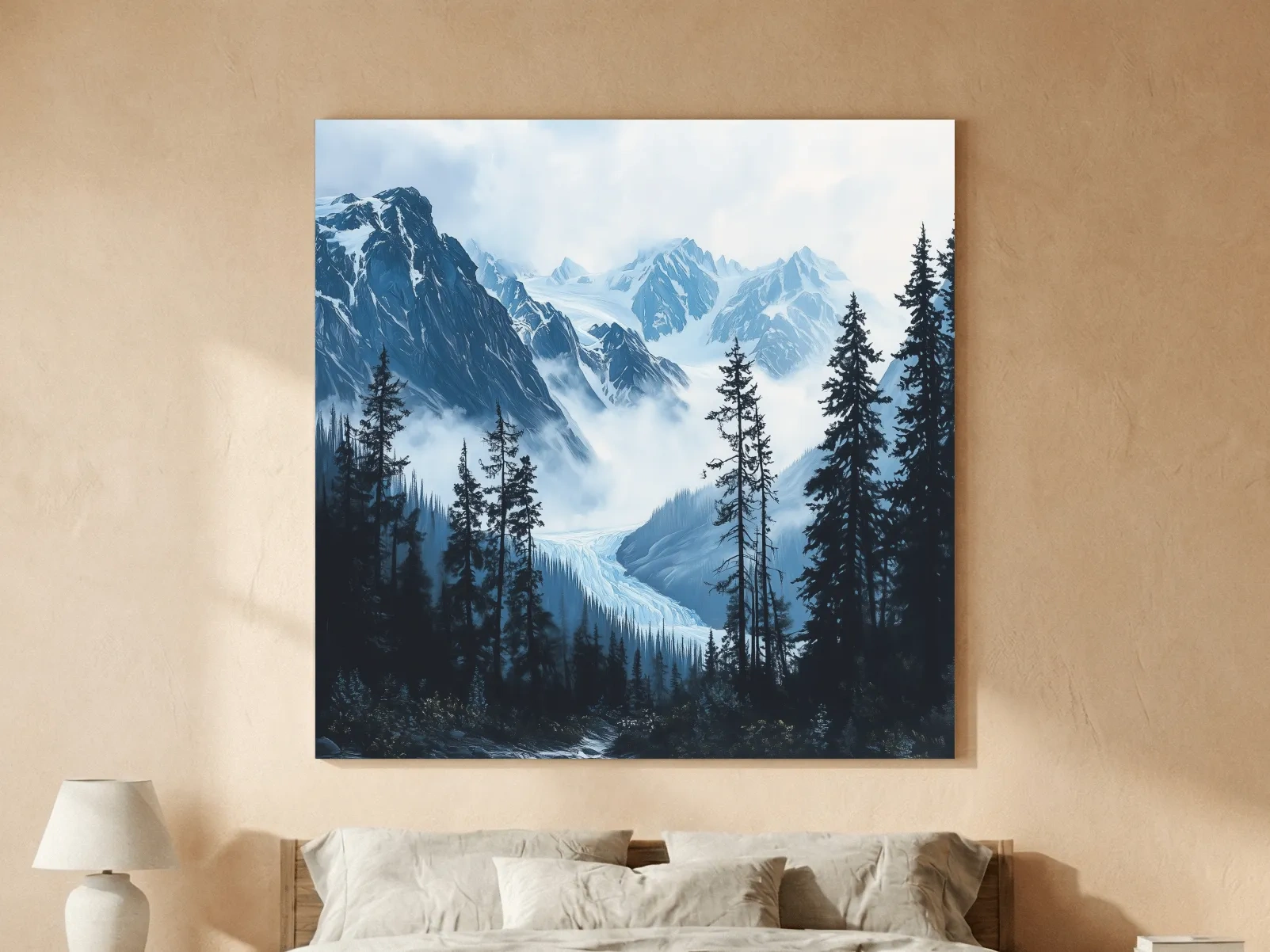 Misty Alpine Glacier Valley Landscape - Moody Mountain Forest Wall Art