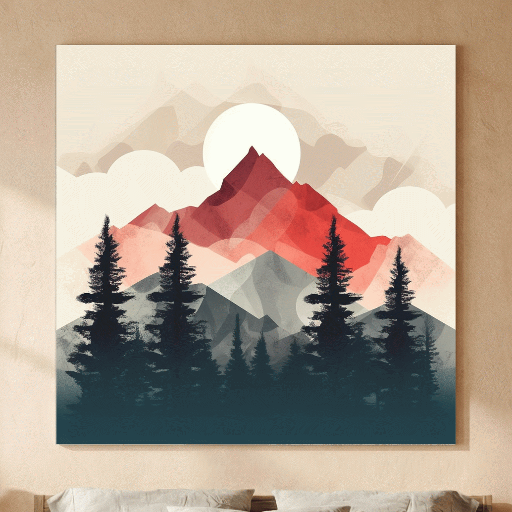 Minimal Alpine Mountain Sunrise - Pine Forest Wall Art