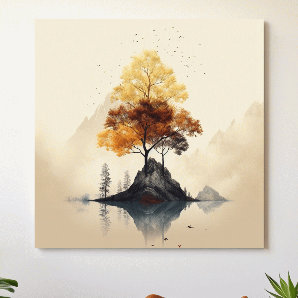 Minimal art, tree growing from rock