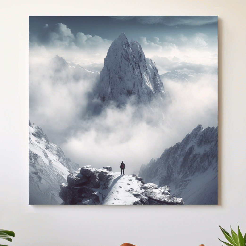 Epic Snowy Mountain Peak Above Clouds - Cinematic Alpine Landscape Wall Art
