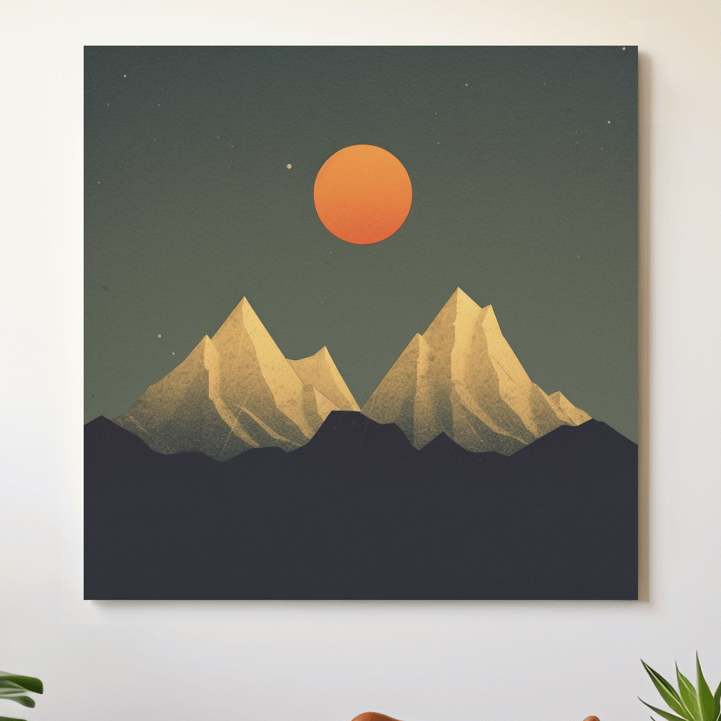 Minimalist Alpine Mountain Sunset - Mid Century Landscape Wall Art