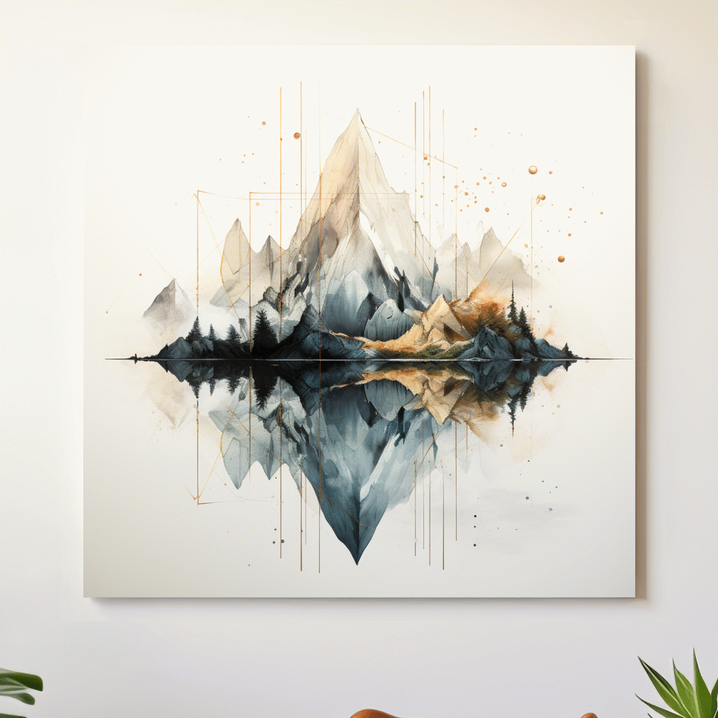 Minimal art of reflective mountains