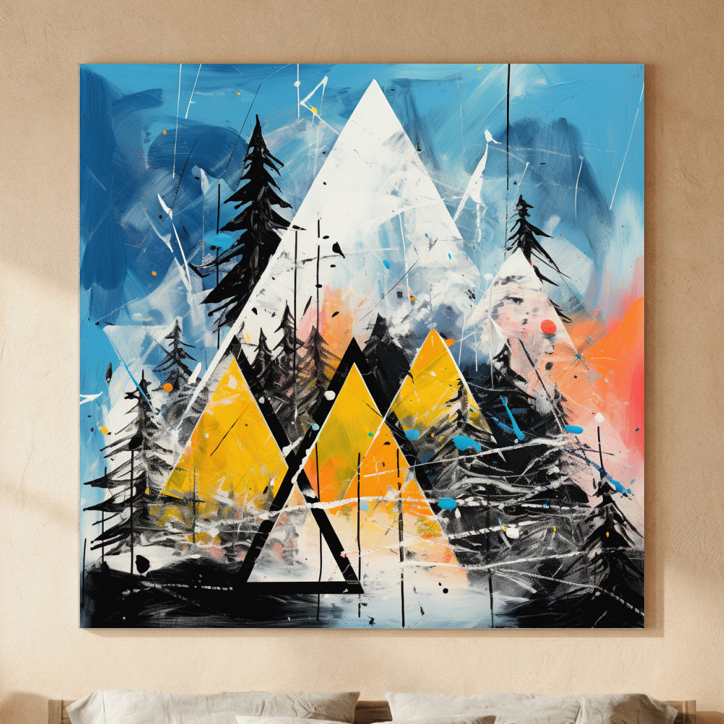 Abstract Geometric Mountain Peaks - Vibrant Colorful Forest Wall Art