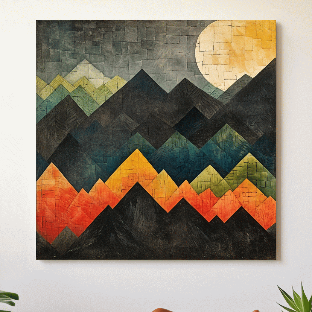 Abstract textured mountain shapes artwork