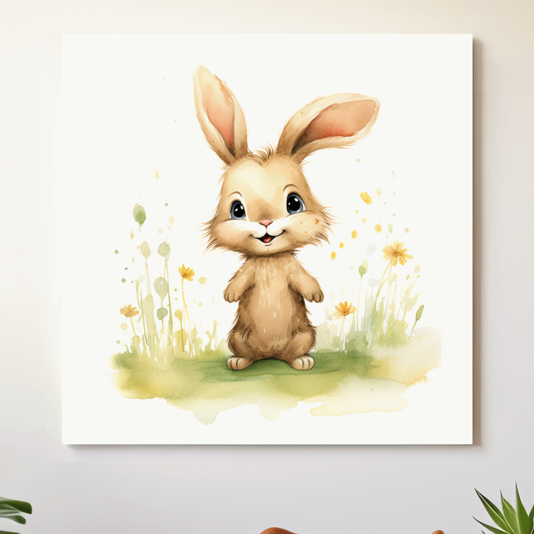 Watercolor painting of a cute bunny rabbit - childrens nursery art