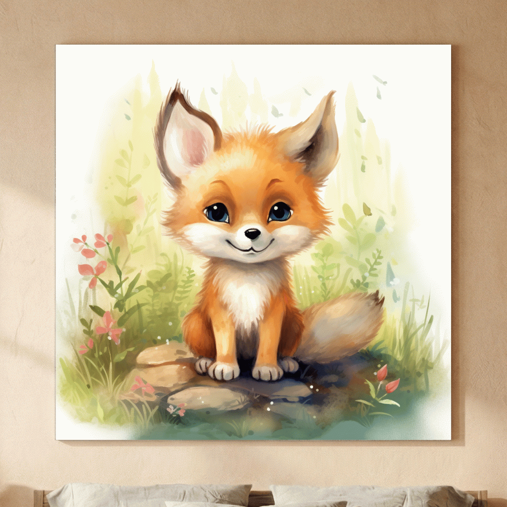 Cute Baby Fox Watercolor Illustration - Woodland Nursery Animal Wall Art