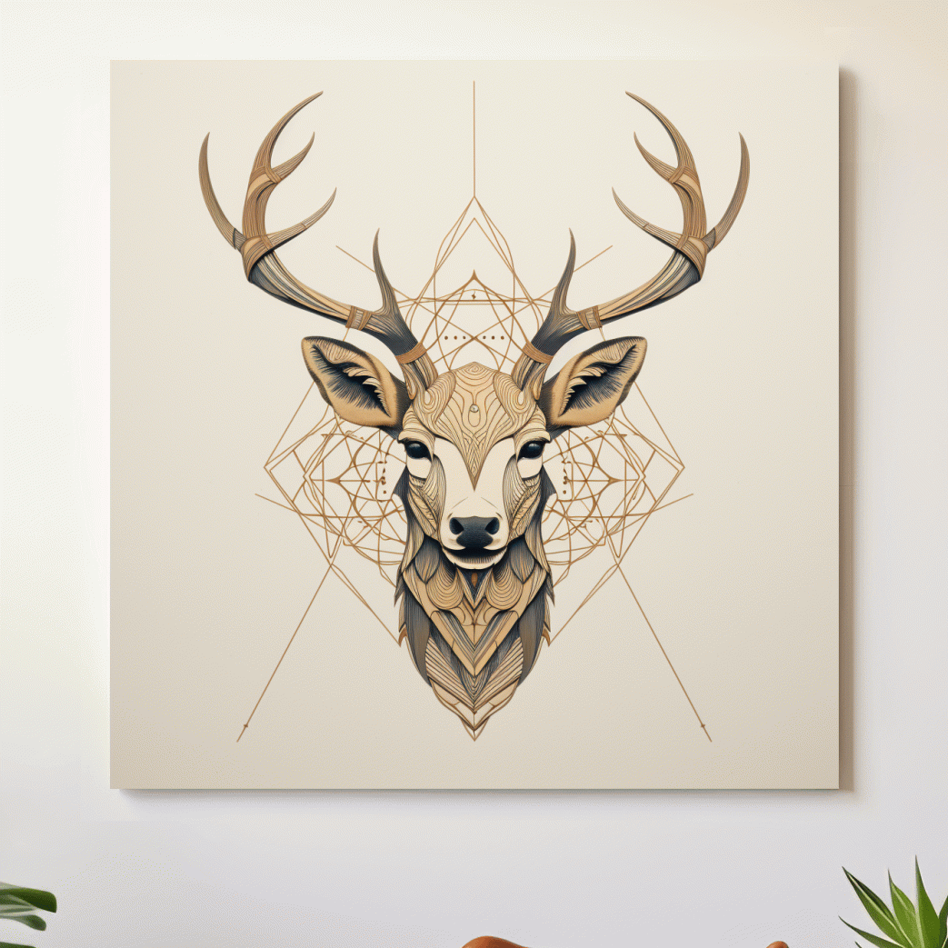 Geometric tattoo style illustration of a deer head