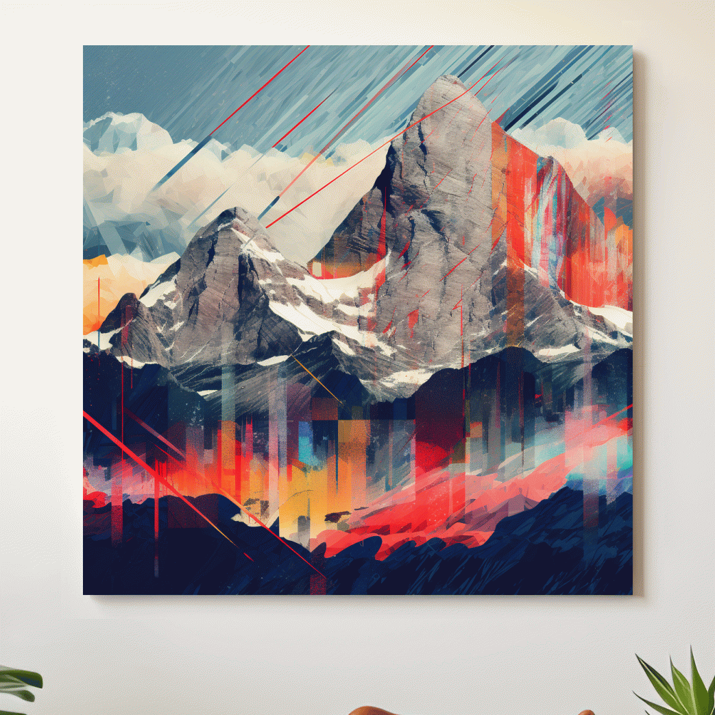 Abstract mountain, colourful glitch art