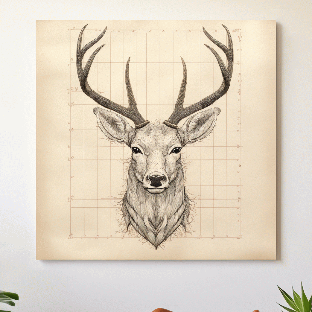Simple drawing of a deer head, canvas wall art