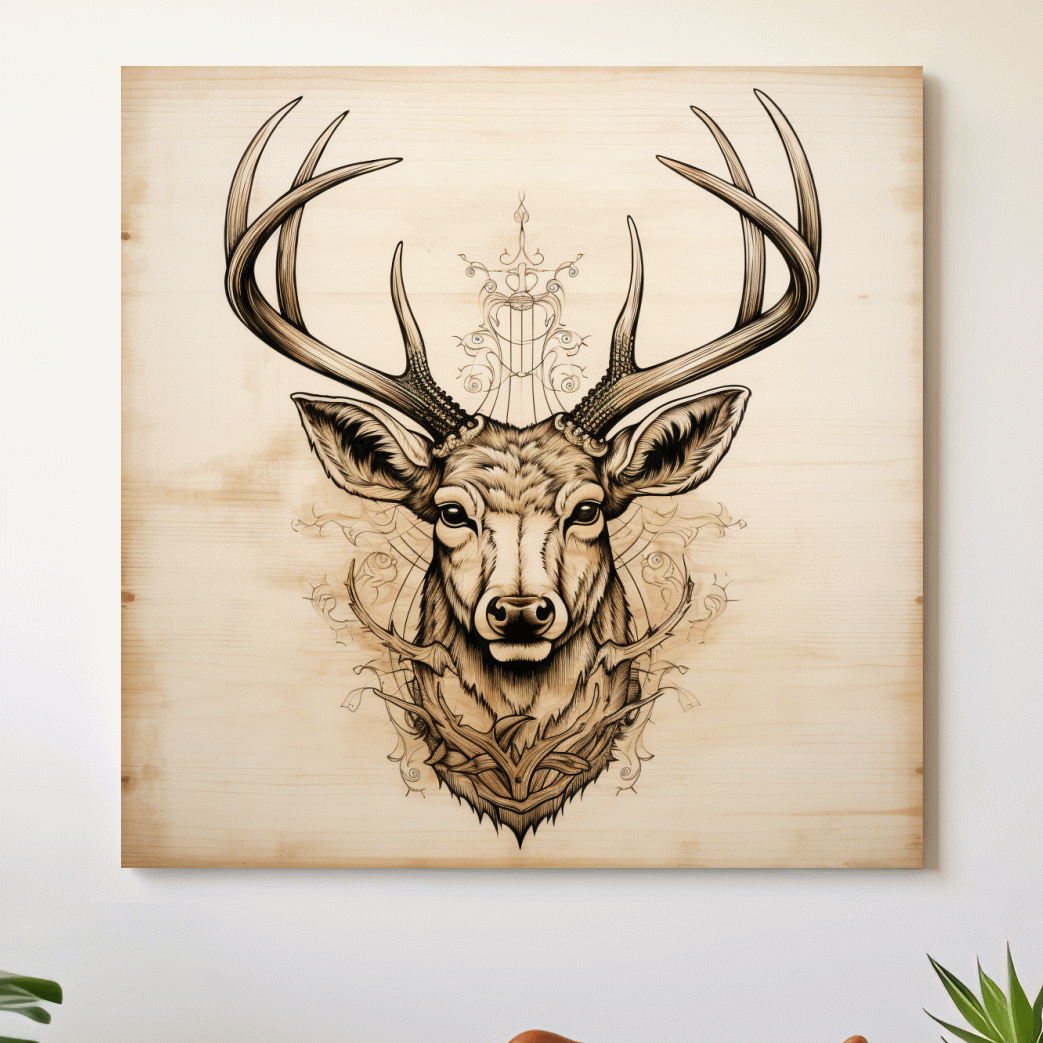 Subtle wood burning art of an elegant deer head