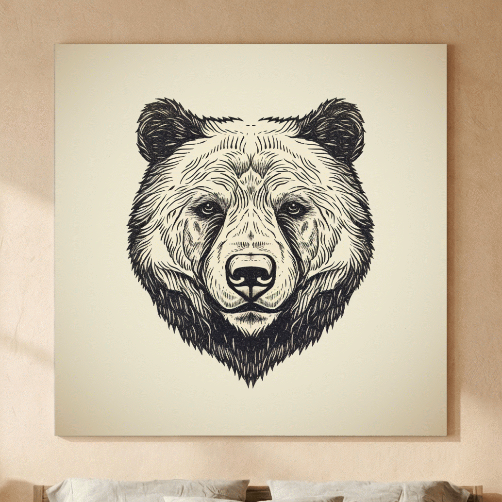 Vintage Grizzly Bear Line Drawing - Minimalist Wildlife Wall Art