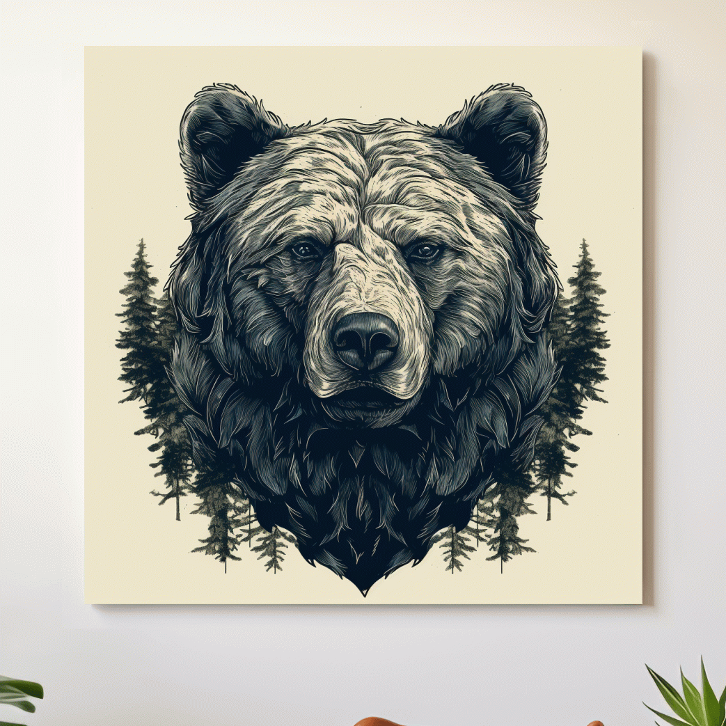 Artistic illustration of a black bears head