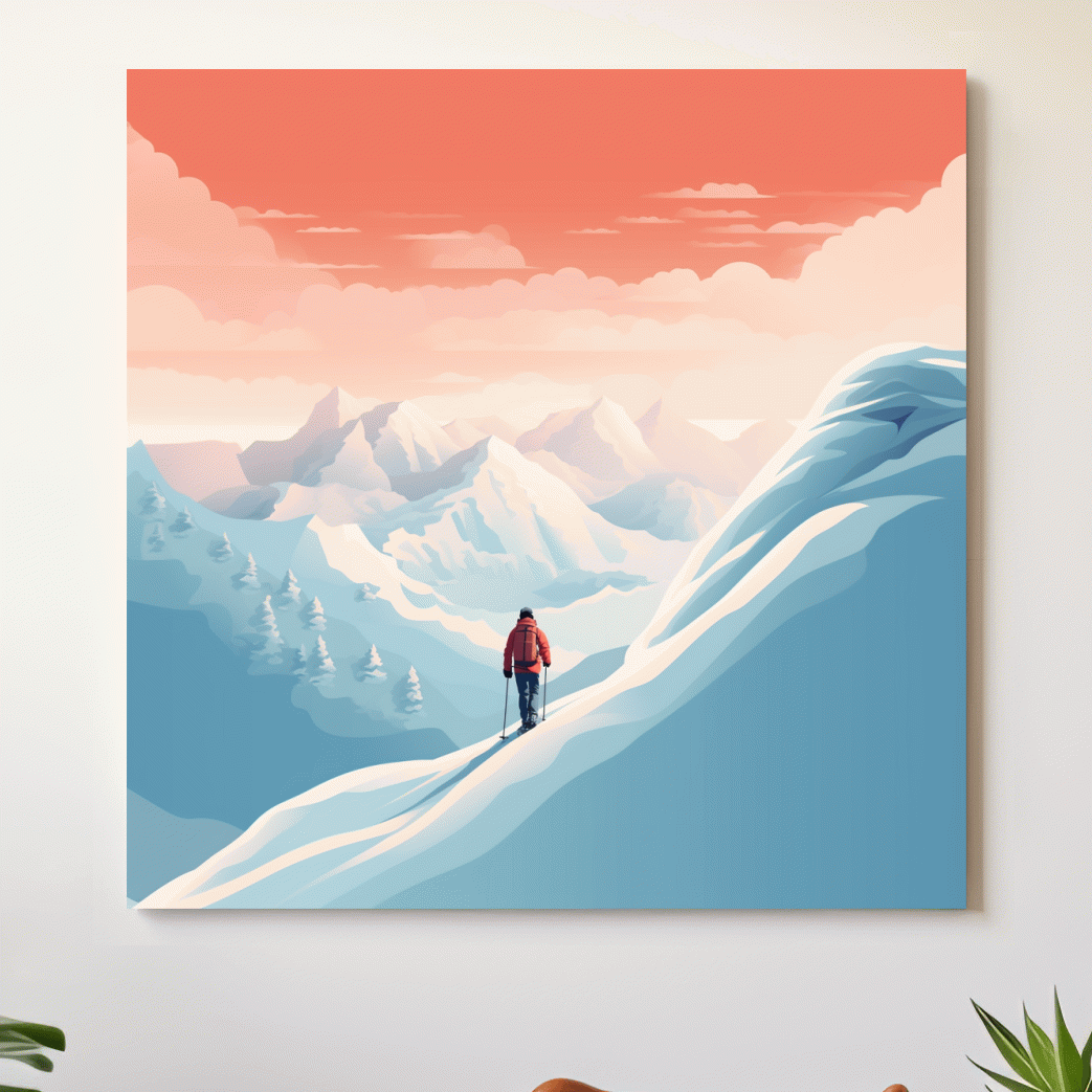 Vector art of a backcountry skier in the mountains