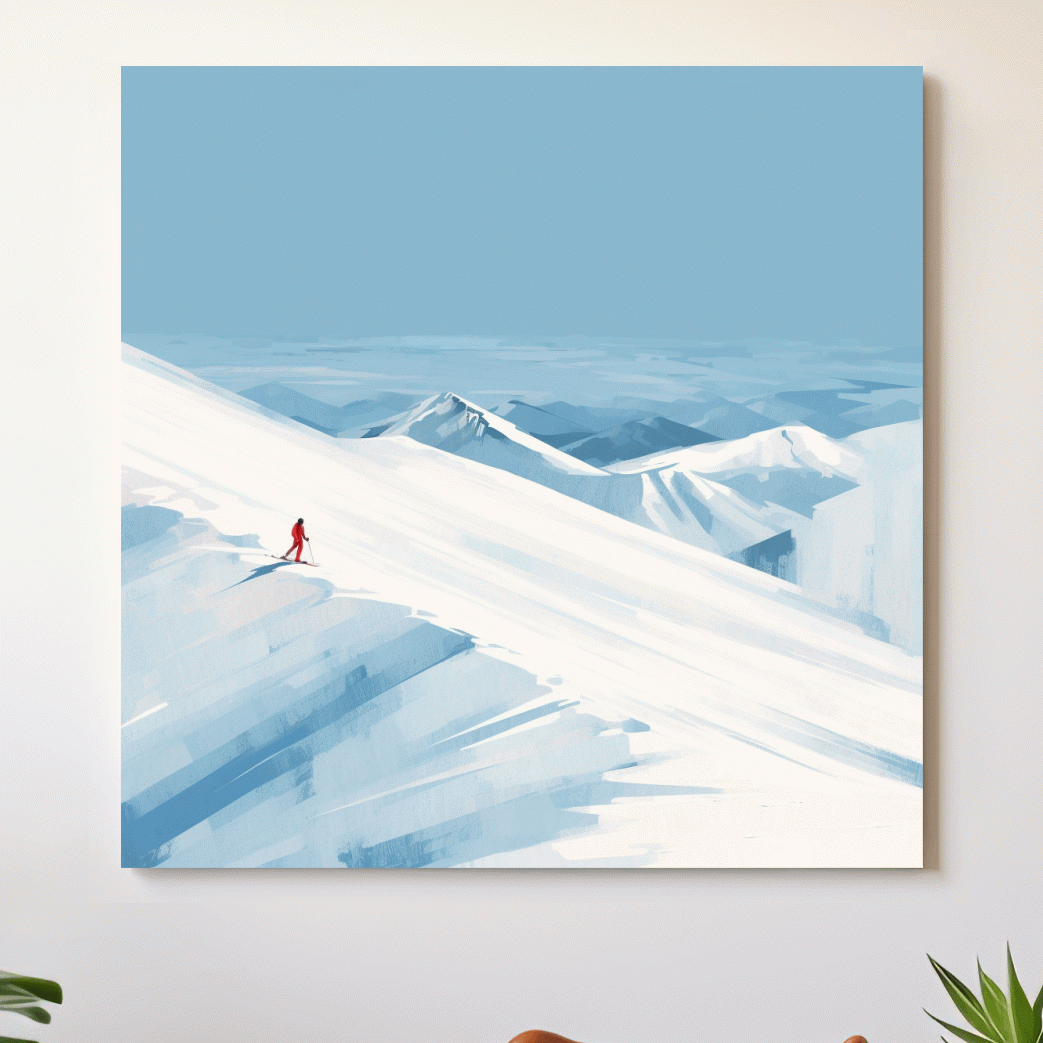 Minimalist Backcountry Skier Painting - Alpine Winter Wall Art