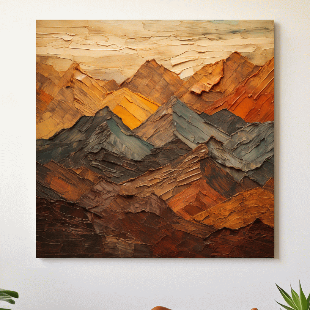 Textured Abstract Mountain Range Painting - Impasto Effect Rustic Landscape Wall Art
