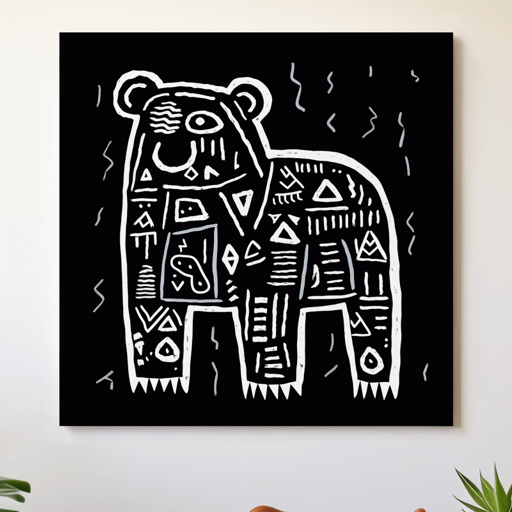 Quirky tribal doodle illustration of a bear
