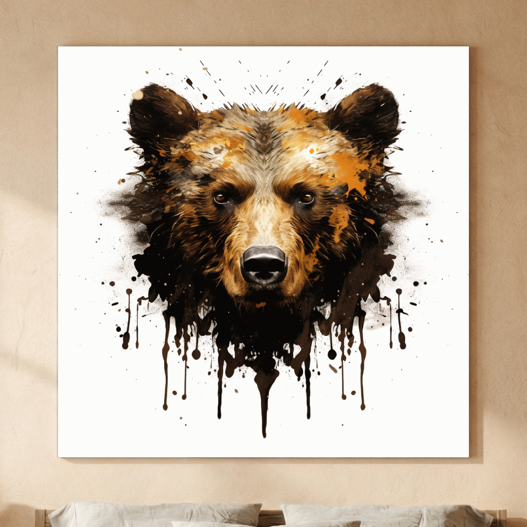 Splatter Rorschach Inkblot Paint Grizzly Bear Portrait - Wildlife Artwork