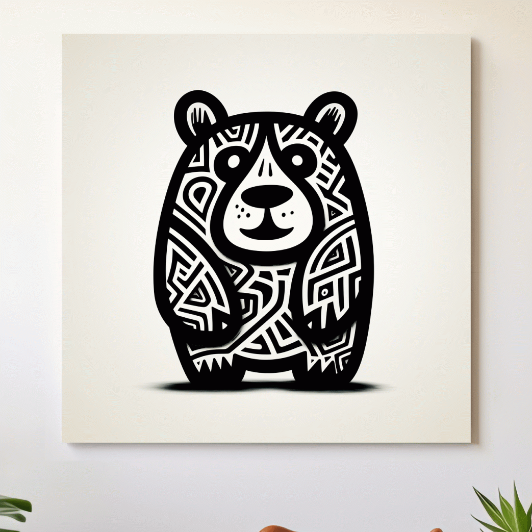 Doodle art illustration, outline of a happy cartoon bear