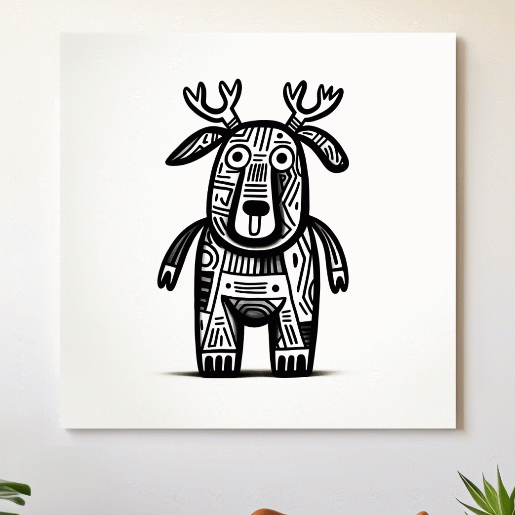 Cartoon deer character, quirky doodle art outline