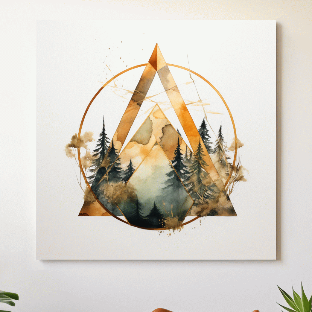 Watercolour forest art, minimal elegant geometric shapes