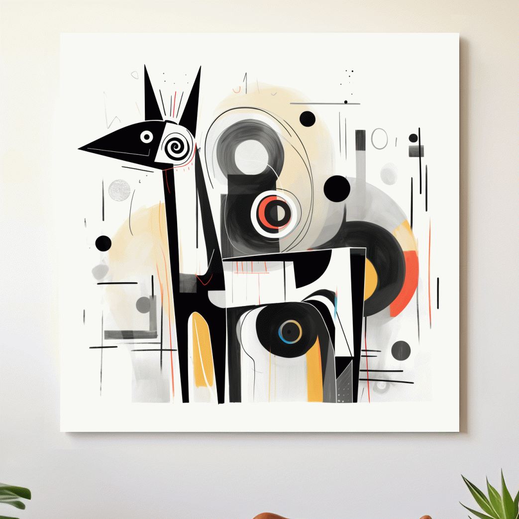 Abstract mid-century style painting of a geometric deer