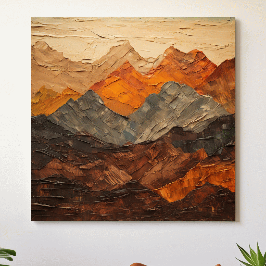 Textured Impasto Mountain Range Print - Rustic Earthy Abstract Wall Art