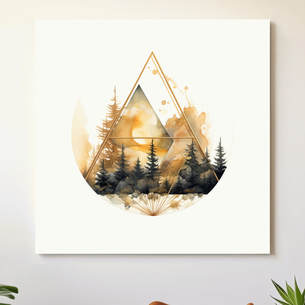 Elegant triangular rustic tree watercolour artwork