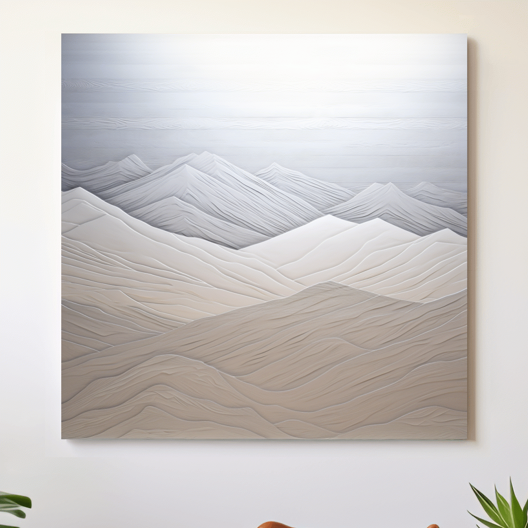 Minimalist Layered Mountain Relief Landscape - Monochrome Artwork