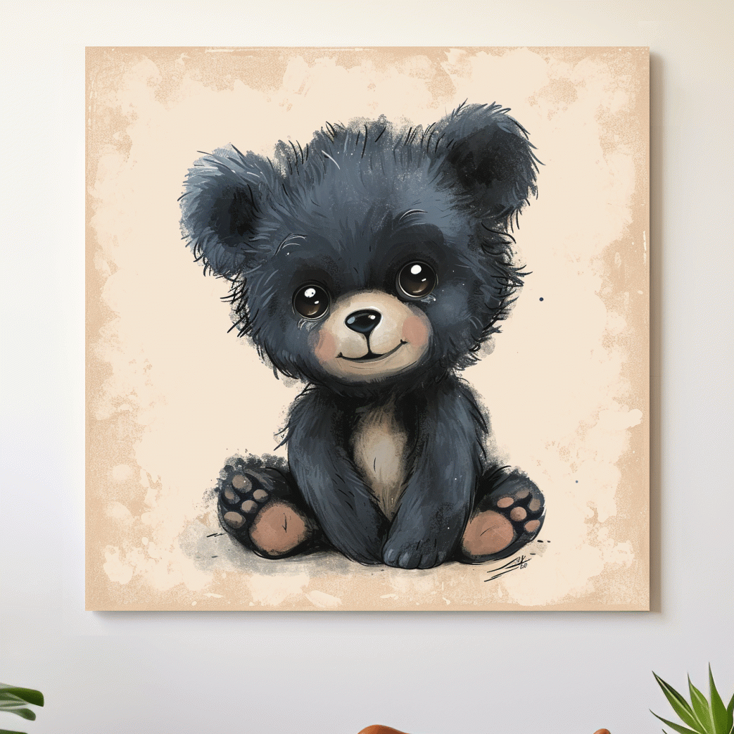 Cute Baby Bear Cub Painting - Whimsical Nursery Animal Wall Art