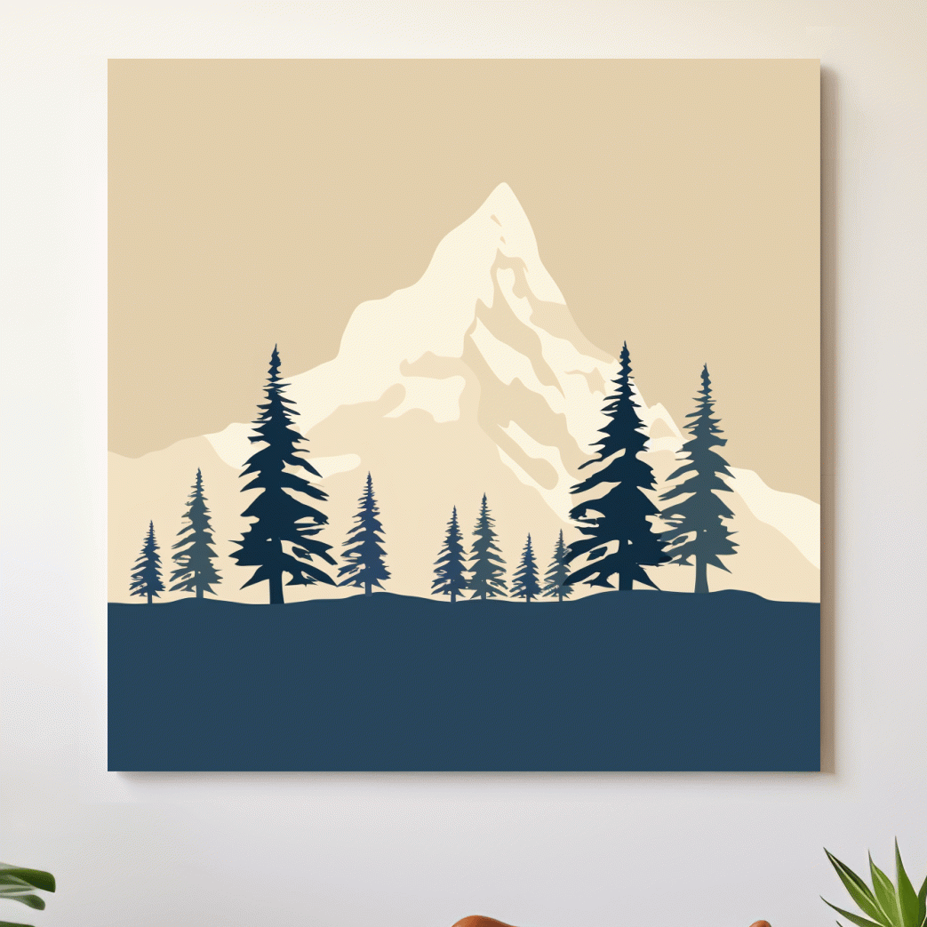 Minimalist Rustic Alpine Mountain Silhouette - Scandinavian Pine Forest Landscape Wall Art