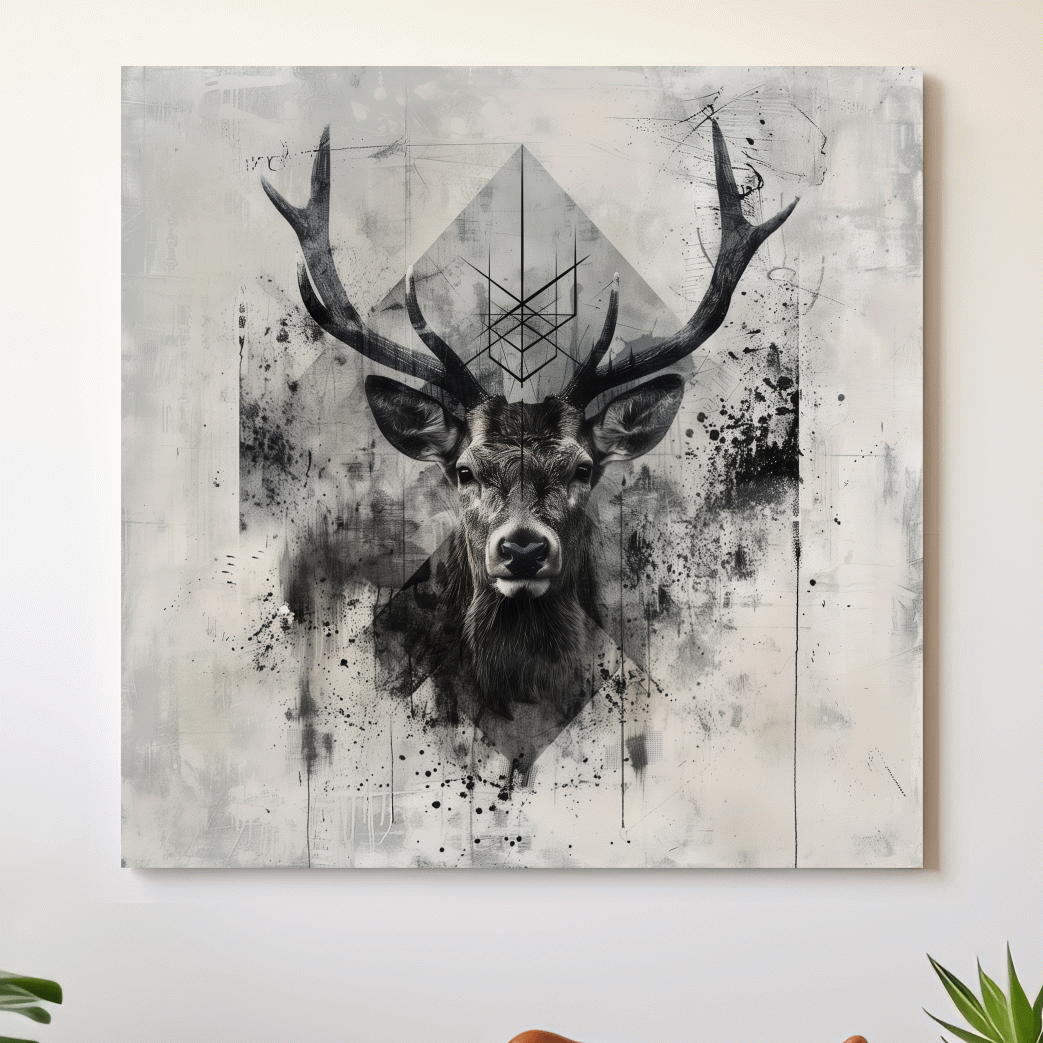 Ornate tribal deer artwork, graffiti tattoo inspired design