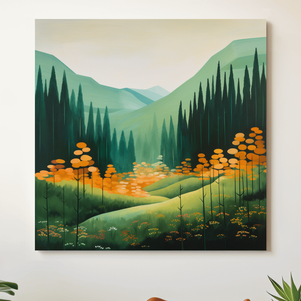 Serene Alpine Valley Pine Forest - Autumn Mountain Landscape Wall Art