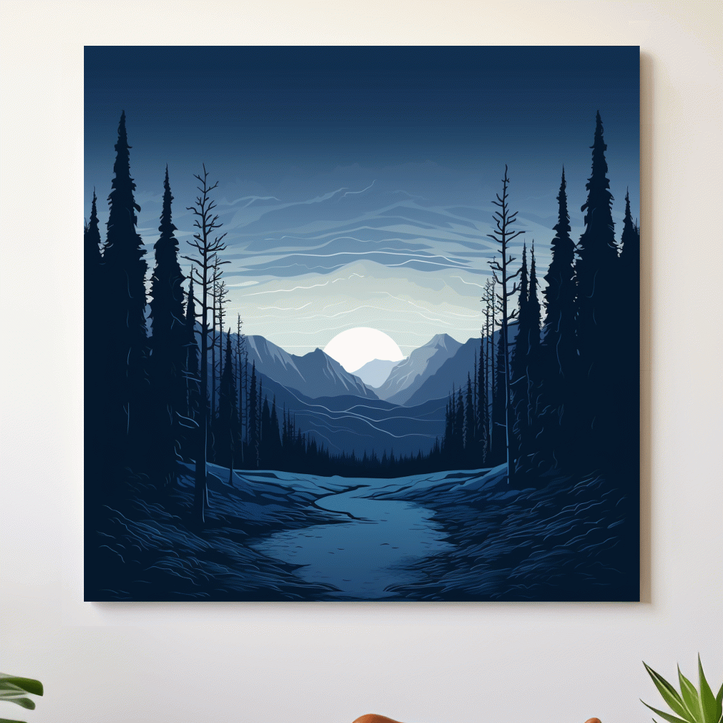 2d vector mountain art, dusk in the alpine meadows
