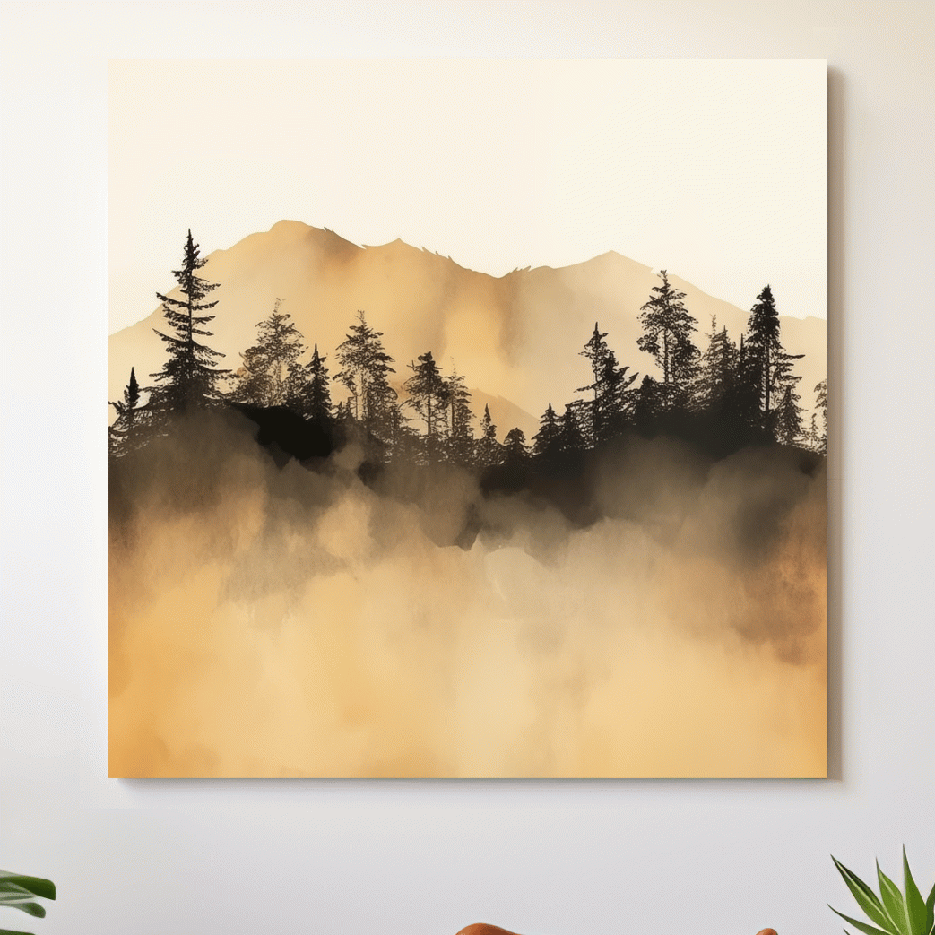 Minimal art, trees on a mountain ridgeline