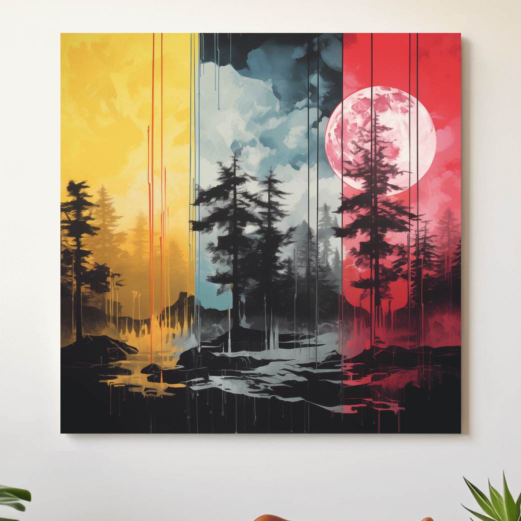 Surreal moonlit forest artwork illustration