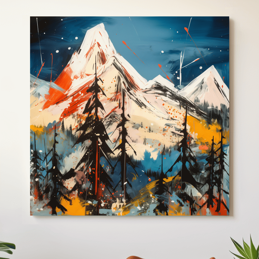 Vibrant Abstract Alpine Mountain Peaks - Bold Contemporary Painting Wall Art