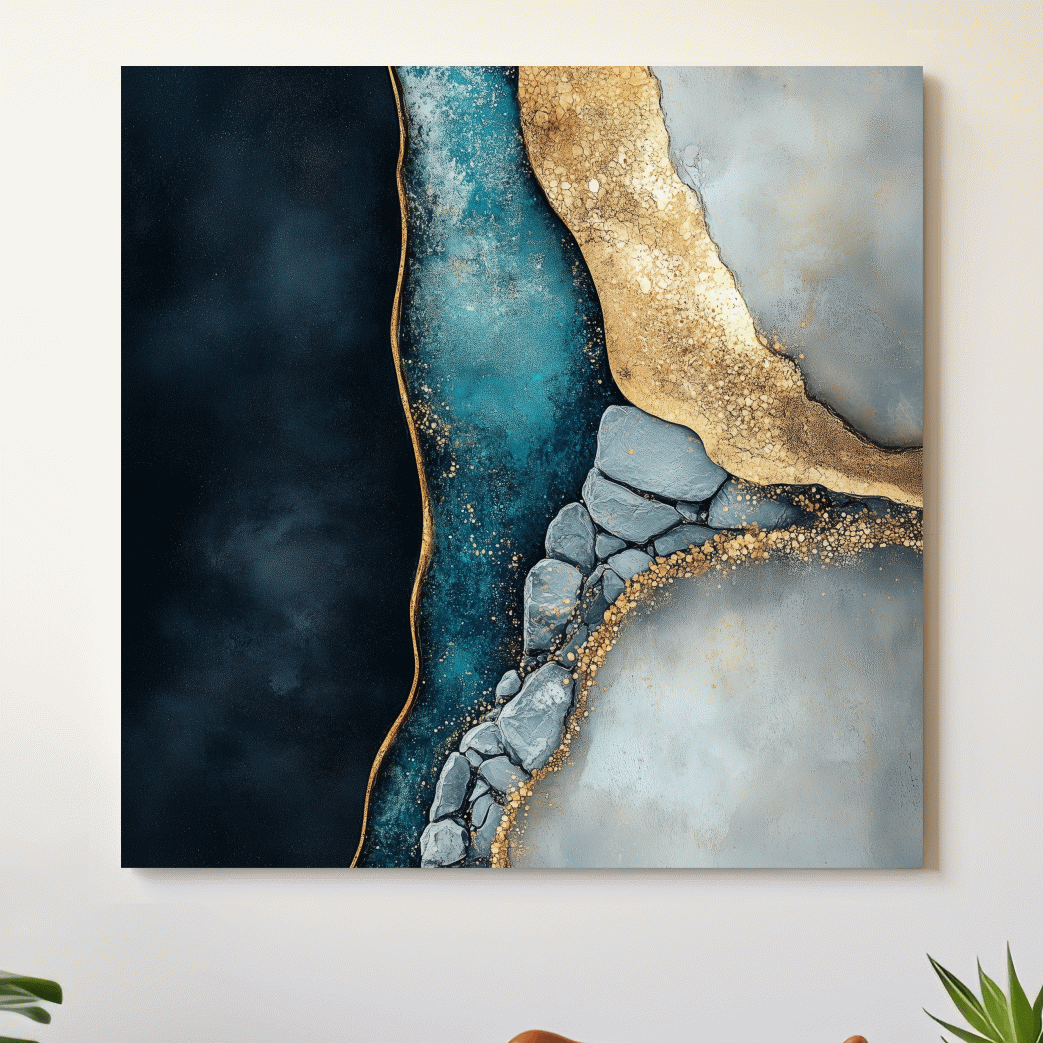 Luxe Gold Abstract Geode River - Modern Resin Style Wall Art